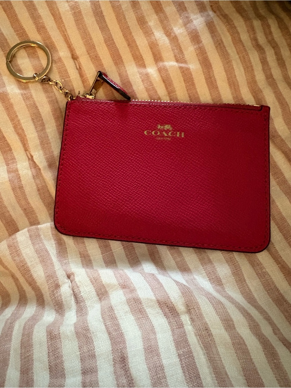 COACH Red Leather Zip Card Pouch with Keyring